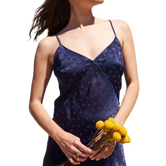 Lovestitch Navy Dot Jacquard Midi Slip Dress Size S Small NWT - Picture 2 of 7